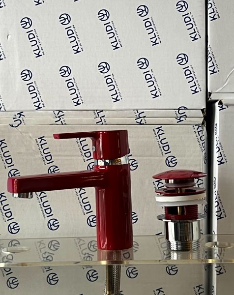 Kludi Waschbecken-Armatur-Einhebelmischer ZENTA XL 382620575 rot/chrom mit PopUp